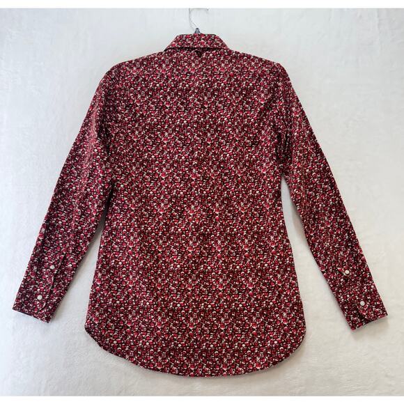 Ann Mashburn Blouse Shirt S Red & White Geometric Print Button Up Cotton Top - Picture 3 of 10